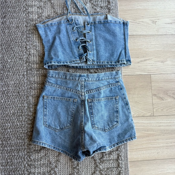 x REVOLVE Lace Up Top & Shortd in Medium Wash - Picture 10 of 11